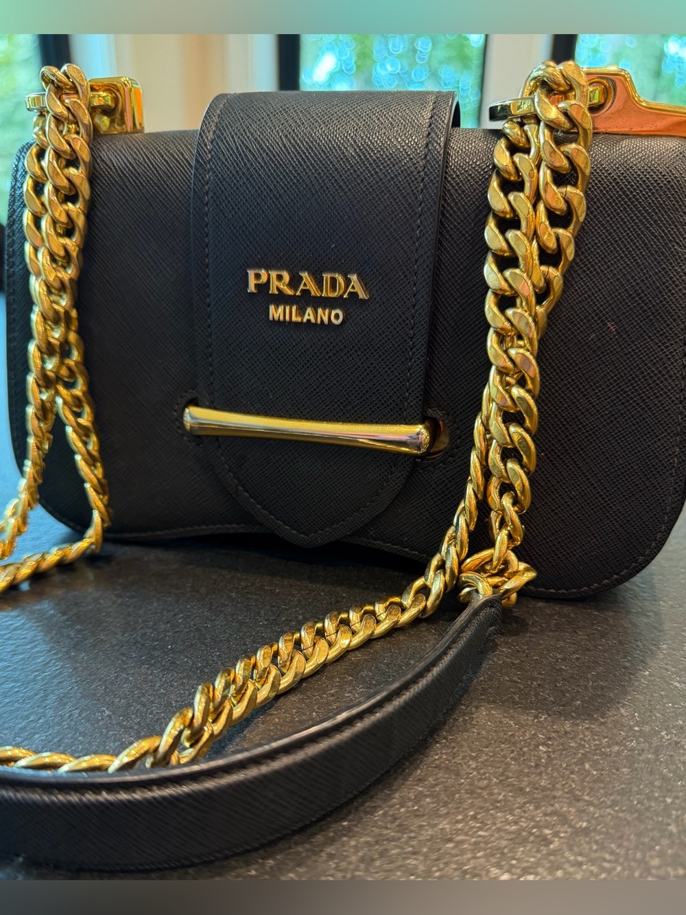 Prada Sidonie Black Saffiano Leather Gold Chain Shoulder Crossbody Designer Bag - Picture 16 of 17